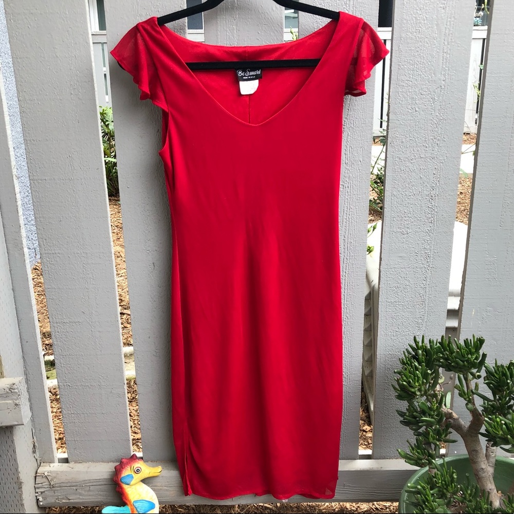 Red dress with sheer accents